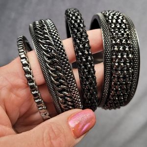 Black Gunmetal Bangle Set of Four, Chain Design